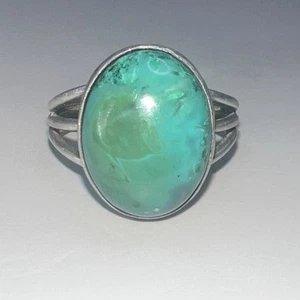 Oval Cabochon Turquoise Set Sterling Silver Ring Size 9 (5.35g) - Picture 1 of 10