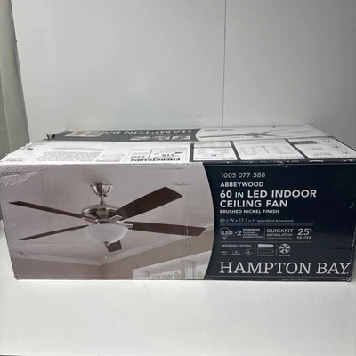 Hampton Bay Ceiling Fan 60" 3-Speeds AC-Motor Indoor w/ Light Kit Brushed Nickel - Image 1 of 4