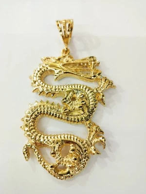 Pingente de berloque de dragão grande cheio de ouro 14k18k (3"Ax2"W) - Imagem 1 de 3
