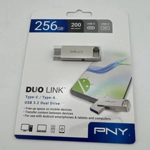 PNY 256GB DUO LINK USB 3.2 Type-C /A Dual Flash Drive for Android 256GB, Silver - Picture 1 of 2