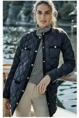 Jaqueta acolchoada J. Jill feminina Lp azul marinho diamante acabamento em veludo encaixe - Imagem 1 de 4