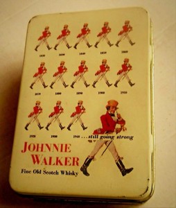 AMAZING VINTAGE GREEK JOHNNIE WALKER ADVERTISING PLAYING CARDS DECK IN TIN BOX