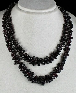 NATURAL RED GARNET BEADS CARVED TEAR DROPS 2 LINE 664 CARATS GEMSTONE NECKLACE - Picture 1 of 9
