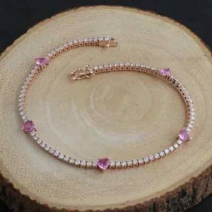8CT Heart Cut Lab Created Sapphire Diamond Women's Bracelet 14K Rose Gold Plated - Picture 1 of 10