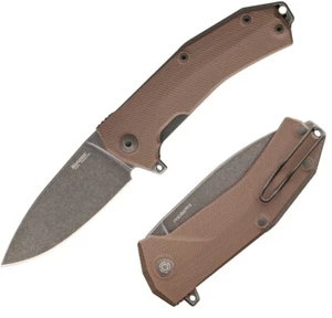 LionSTEEL KUR Folding Knife 3.38" Black Sleipner Steel Blade Brown G10 Handle - Picture 1 of 3