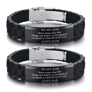 To My Son Wristband Men Bracelet Cuff Inspirational Love Mom Dad CustomXmas Gift - Picture 1 of 14