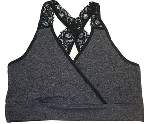 Sports Bra X Back Girls 24 inch band Gray & Black Store tag New - Picture 1 of 3