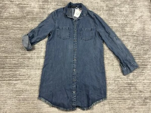 Velvet Heart Dress Small 100% Tencel Chambray Shirt Roll Tab Sleeve Pockets NWT - Picture 1 of 11