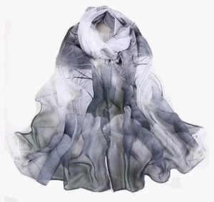 Chiffon Long Neck Scarf Head Hair Wrap Soft Lightweight Gray Black White - Picture 1 of 4