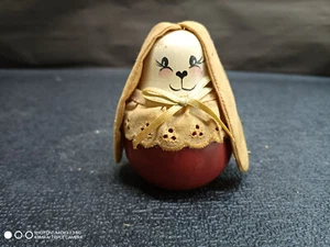 Handpainted Wooden Egg Dressed As A Rabbit 3.5"H x 2.5"W - Picture 1 of 9
