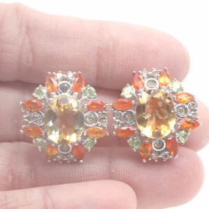 Edelstein Goldgelb Citrin, Feuer Opal, Peridot & Zirkonia Ohrringe 925 Silber - Bild 1 von 4