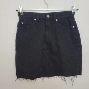 Denim Jean Midi Skirt Size 8 Black Boho Party Work A Line Short Retro 90s - Picture 1 of 8