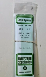 Modelos a escala Evergreen de plástico 114 - 10 tiras de estireno .015" x .080" (.38 x 2.0) - Imagen 1 de 1