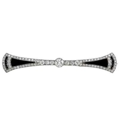 Unique Fine Bow Tie Design With Dark Black Onyx & 2.30CT Sparkling CZ Brooch Pin - Image 1 of 2