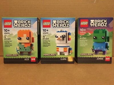 Lego Brickheadz Minecraft 40624 Alex 40625 Llama 40627 Zombie (3 SEALED SETS) - Image 1 of 4
