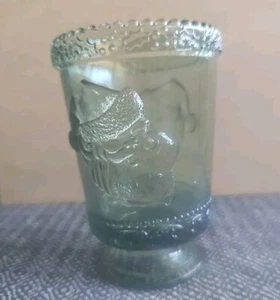 Vtg Fenton Sage Green Avacado Glass Santa Claus Votive Candle Cup Holder SIGNED - Picture 1 of 5