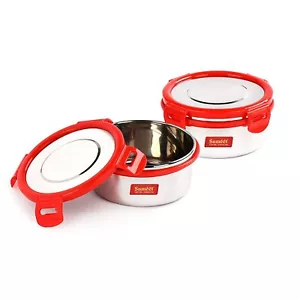 Acciaio Inox Contenitore Porta Pranzo con Coperchio Set Di 2 Pezzi - 300 ML Ogni - Foto 1 di 7