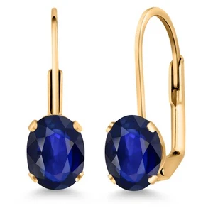 Sapphire Yellow Gold Plated Leverback Earrings For Women (1.14 Cttw, Gemstone - Picture 1 of 4