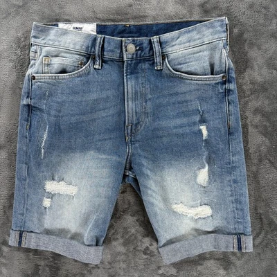 Pantalones Cortos de Denim H&M Calce Ajustado Envejecido Hombres 30 Azul Puños Informales Dobladillo Crudo Jeans Foto 1 de 4