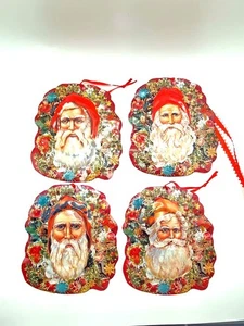 4 x geprägte alte Welt Weihnachtsmänner flache Ornamente Metall - Bild 1 von 2