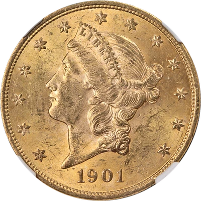 Liberty Gold 1901-P $20 NGC MS62 etiqueta de lujo excelente atractivo visual fuerte golpe Foto 1 de 4