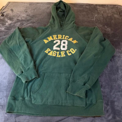 Sudadera con Capucha Pullover American Eagle Outfitters Verde Gráfico Bordado Para Hombre Grande Foto 1 de 4