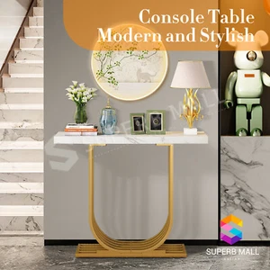 Console Table Faux Marble Sofa Side End Table Hallway Plant Stand Table Golden - Picture 1 of 10