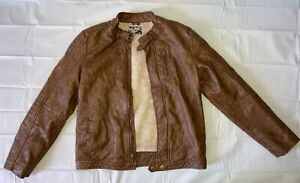 first wave boys brown faux leather jacket size 14/16