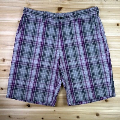 Pantalones Cortos de Golf PGA Tour Pro Series Para Hombres 34 Pantalones Cortos Chinos a Cuadros Púrpura y Gris Foto 1 de 4