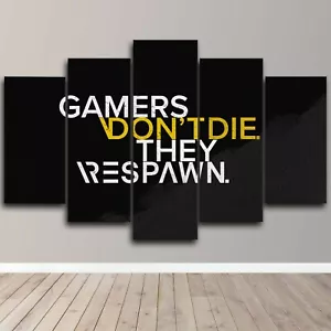 Gamers Quote Life Of Gamers 5 Panel Canvas Wall Art Print HD Home - Picture 1 of 5