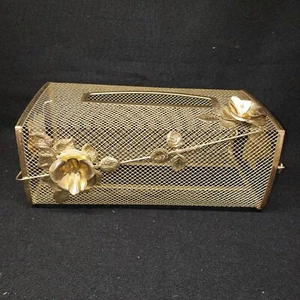 Cubierta de caja de tela de colección malla de acabado de latón con flores glamorosas Hollywood Regency - Imagen 1 de 12