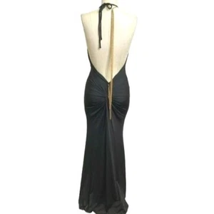 Miss Avenue Halter Open Back Gold Chain Drop Sexy Gown Black Size Small NWT - Picture 1 of 4