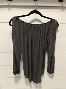 Chaser Silk Top Off the Shoulder Open Sleeve Dark Gray Size Small - Picture 1 of 6