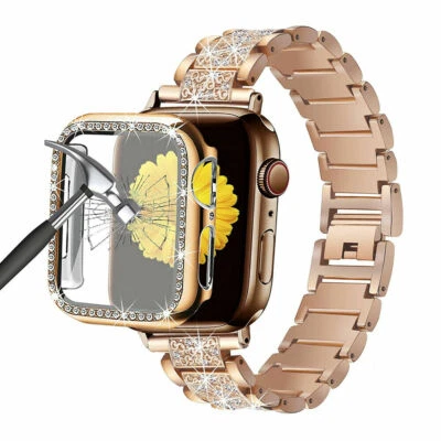 Correa de metal brillante + estuche Bling para Apple Watch Series 11 10 9 8 7 6 5 Ultra 3 Foto 1 de 4