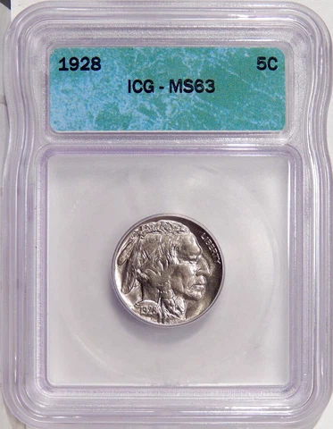 1928 5c ICG MS 63 ~ LUSTROUS WELL STRUCK BUFFALO NICKEL Cover