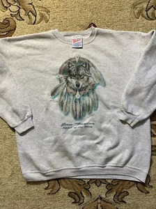 Vintage Wolf Hanes Sweatshirt Crewneck Green USA Made Men’s XL - Picture 1 of 9