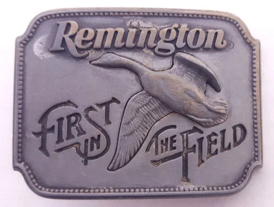 Fivela de cinto de estanho vintage Remington-Primeiro no campo-Canadá Goose-1980-Feito nos EUA.. - Imagem 1 de 3