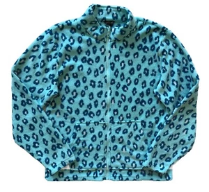 Chaqueta polar EDDIE BAUER para niñas cremallera completa azul leopardo ligeramente usada GRANDE 14/16 - Imagen 1 de 6