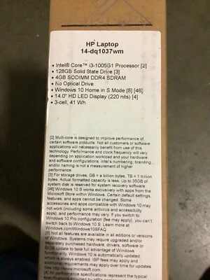 HP 14-dq1037wm Notebook 14" HD Intel  i3-1005G1 4GB RAM 128GB SSD Win 10 - New - Image 1 of 2