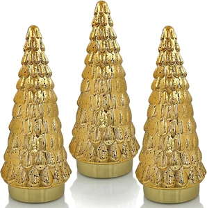 Gold Glass Christmas Tree 3Pcs, Tabletop Mercury Christmas Tree with Light, Batt - Picture 1 of 8