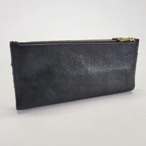Fossil Leather Long Wallet Pebbled Cowhide Black Brown - Picture 1 of 10