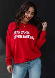 PANACHE APPAREL DEAR SANTA, DEFINE NAUGHTY RED SWEATSHIRT-SIZE MED-A MUST HAVE - Picture 1 of 3