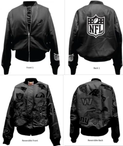 Detroit Lions Jeff Hamilton Bomber Jacket *L* NFL Big Logo Black Out Reversible - Bild 1 von 22