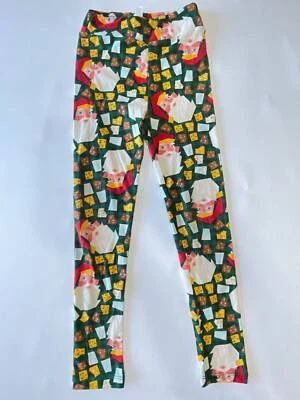 Leggings LuLaRoe G/XL verde geométrica Papai Noel biscoitos leite Natal feriado B35 - Imagem 1 de 2
