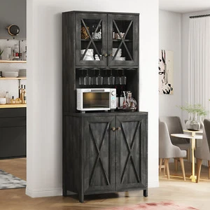 Kitchen Corner Bar Cabinet Open Storage Shelves Wine Rack for Liquor and Glasses - Picture 1 of 8