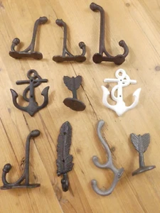 10 LARGE CAST IRON COAT HOOKS WELDING ART STEAMPUNK RACK **DEFECTS CHIPS** - Picture 1 of 11