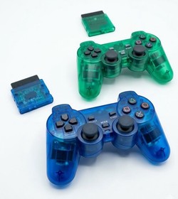 SET OF 2 PLAYSTATION 2 PS2 Dual Vibration WIRELESS Controller Blue /Green