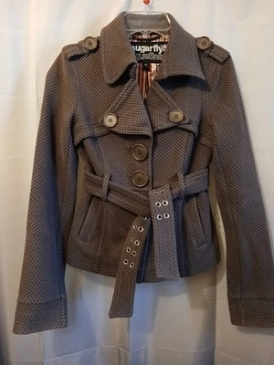 SUGAR FLY Chaquetón Mujer XS Marrón Softshell Tejido Seersucker Look Sexy Abrigo! Foto 1 de 4