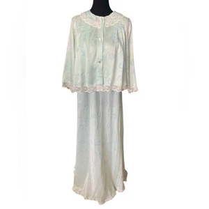 Vintage Corhan Noumair Light Blue Nylon & Lace 2 Piece Peignoir Set, Size Small - Picture 1 of 12