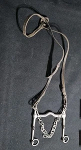 Vintage Iron Nickel Plated Handcrafted Victorian Horse Bridle Bit W/Leather - Picture 1 of 4